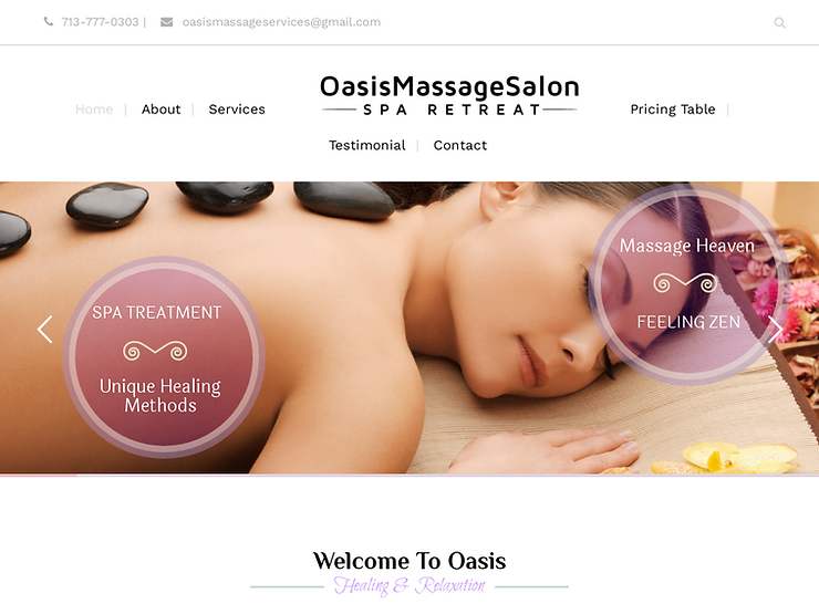 Oasis Massage Salon main website page