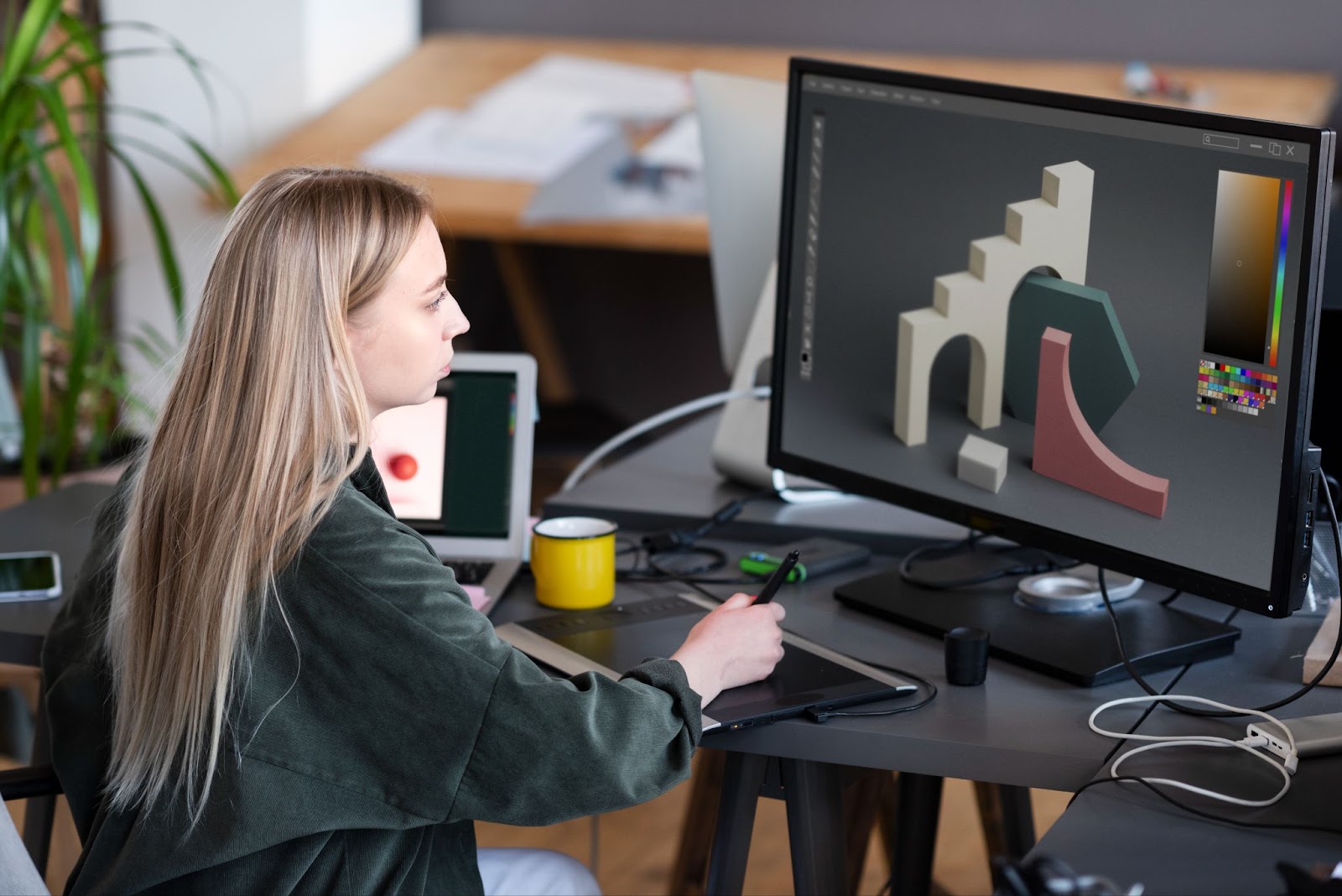 Woman working with 3D design